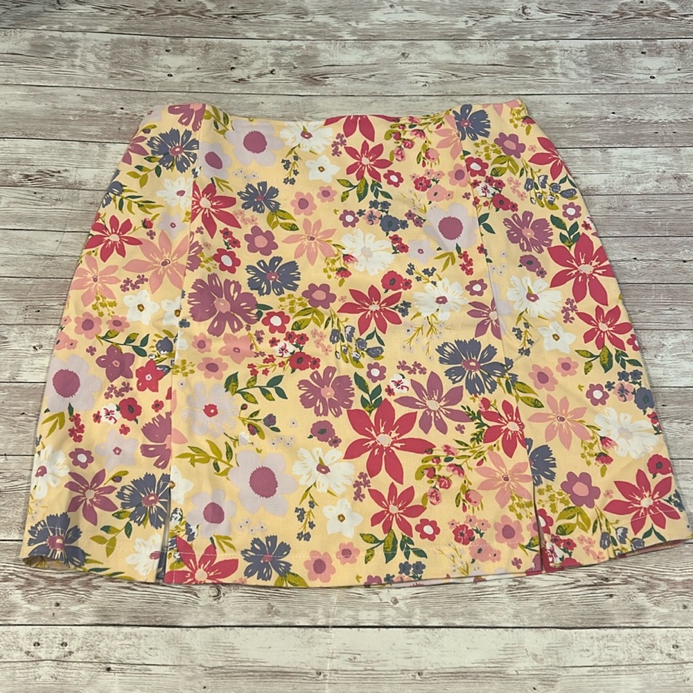 Love on a Hanger Yellow Floral Print A Line Mini Skirt